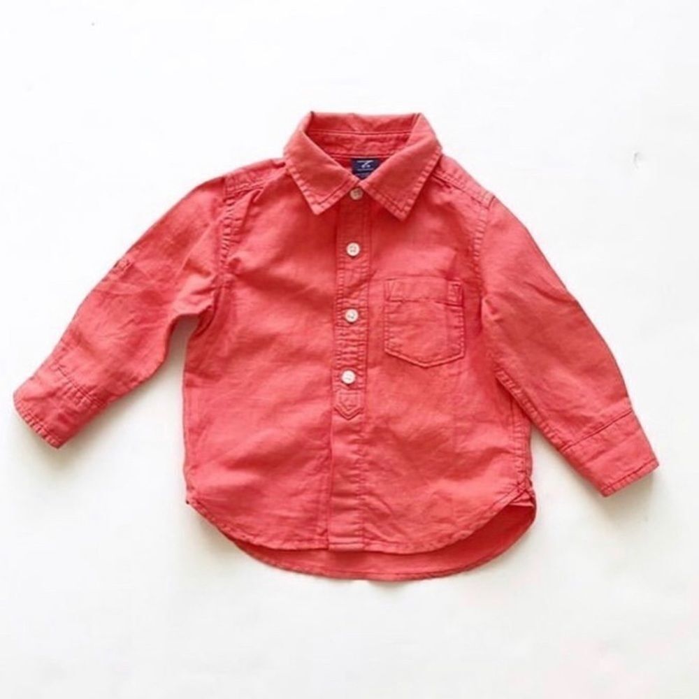 BABygap coral linen button down EUC 12-18 months